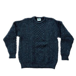 Carraig Donn Aran Sweater Pullover Cable-Knit Size Medium Donegal Tweed Yarn